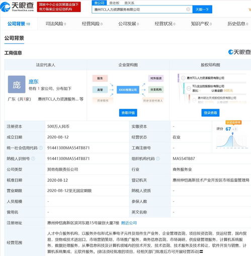 TCL成立人力資源服務新公司 經營范圍含人才中介服務機構等